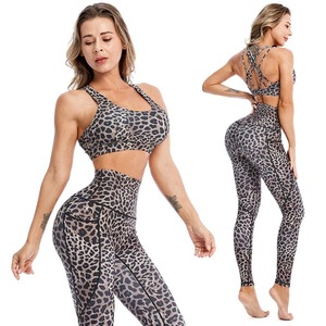 Pantalons de yoga à taille haute, taille élastique, jacquard uni, ensemble 2 pièces pour femmes, golf, fitness, sans couture, logo frontal respirant - Product Image 2