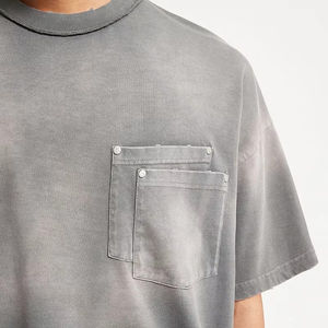Vintage Custom Logo Acid Washed T <b>Shirts</b> High Quality Heavyweight Cotton Oversized T-<b>shirts</b> Distressed Men's Double <b>Pocket</b> <b>Shirt</b> - Product Image 3