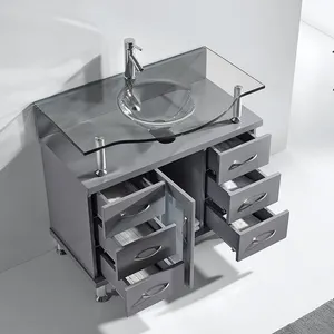 Modern Bathroom Furniture Solid Wooden Glass Sink Top Modern Custom Bathroom Cabinet Vanities