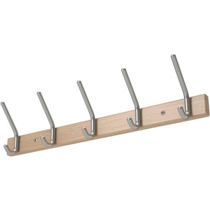 <b>Wall</b>-Mounted Coat Rack with 7 Aluminum <b>Hooks</b> Beech Wood Profile 1000mm Length - Product Image 1