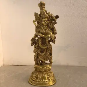 Raha Krishna Torqouise 핸드 스톤 작업과 소파에 앉아 황동 raha Krishna 금속 수제 동상