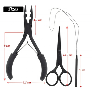 16 Pcs High Quality Steel <b>Hair</b> <b>Extension</b> <b>Tool</b> Kit Hand Tied with Plier Scissor Marking Chip Loop All Included in Convenient Bag - Product Image 4