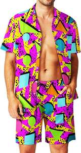 Conjunto de 2 Piezas para Hombre, Estampado Informal, Traje Deportivo de Verano con Bolsillos, Camisa de Manga Corta con Botones y Pantalones Cortos para Playa - Product Image 5