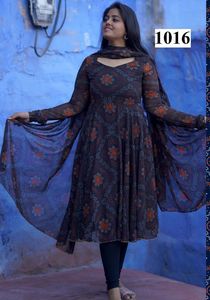 Premium Designer Solid Faux Georgette Bandhni Imprimé Readymade Robe Dupatta Maruti Fashion Export pour Indien Pakistanais Vêtements - Product Image 4