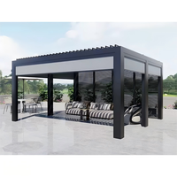 Système de protection solaire à lames orientables pour l'extérieur, imperméable, en aluminium, motorisé, au toit rétractable, pergola