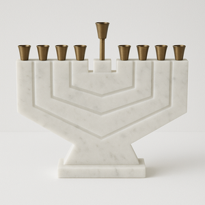 Menorá de Hanukkah de mármol blanco premium con arco escalonado, elegante candelabro judaico, decoración de piedra de lujo para festividades, hecho a mano. - Product Image 4