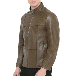 Solid Color Coated Genuine Leather Bomber Jacket Men Street Wear Winter with Customized Logo Front Printed All Sizes - Product Image 6