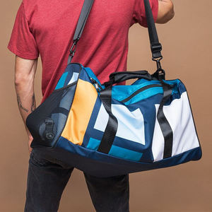Grands sacs de sport en coton à impression personnalisée, sac de week-end en tissu matelassé imprimé en blocs, pour cadeaux de vacances unisexes, voyage coloré fait à la main - Product Image 1