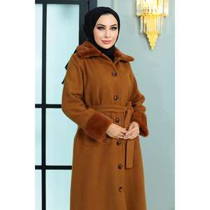 Manteau en laine beige pour femme avec détails en fourrure 19175 - Manteau élégant en duvet - Product Image 2