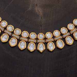 Collier en alliage de zinc plaqué or style Kundan 169664 avec diamants et perles, chaînes perlées tendance pour mariage, fête ou cadeau - Product Image 4