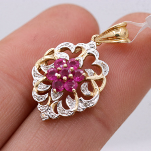 New Arrival Natural Ruby and Diamond Gemstone 14k <b>Solid</b> Yellow <b>Gold</b> Handmade <b>Pendant</b> Jewelry for Wholesale - Product Image 3
