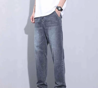 Erkekler için Bol Paçalı Yüksek Bel Kot Pantolon Pamuklu Denim Sokak Modası Yıkanmış Geniş Paça Uzun Düz Kış/İlkbahar Modası Pantolon