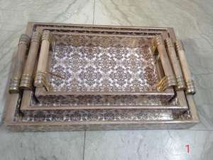 Handcrafted Modern Floral Wooden Food Serving <b>Tray</b> Three Pieces Custom Color <b>Enamel</b> Technique Convenient Handles-Crafting Crafts - Product Image 4