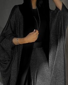 ブラックアバヤ <span class=keywords><strong>2026</strong></span> モデスト刺繍オープンアバヤ 夏 エレガント ユニークデザイン キラキラ生地 細見え ゆったり イスラム教徒向け - Product Image 1