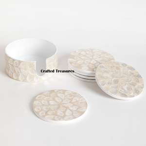 ชุดจานรองแก้วลายหินอ่อนและใบไม้ทองเหลือง4ชิ้นทำด้วยมือเป็นมิตรกับสิ่งแวดล้อมทันสมัยหรูหราสลักโลโก้ออกแบบได้ตามต้องการผลิตในอินเดีย - Product Image 6