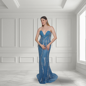 Vestido de Fiesta Largo hasta el Suelo, sin Tirantes, con Estampado Hecho a Mano, Escote en V, Cintura Natural, Silueta en A, para Mujer, Fabricante de Confianza - Product Image 1
