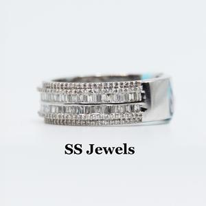 Bague Statement Unisexe en Argent 925 avec Moissanite VVS, Double Rangée de Baguettes, Plaqué Rhodium, Sertissage Canal, Style Hip Hop, 8,00g - Product Image 2