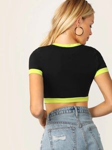 Top corto personalizado de secado rápido para mujer, Top transpirable de tela de Color verde, Top corto de manga corta para Fitness - Product Image 3