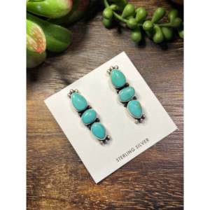 Boucles d'oreilles pendantes en argent sterling avec turquoise Royston, faites à la main par des artisans Navajo - Product Image 3