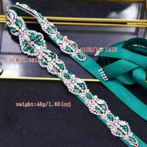 Bridella BS39KL Green Rhinestone & Pearl Adjustable Fit <b>Belt</b> for Brides-<b>Weddings</b> Formal Events - Product Image 2