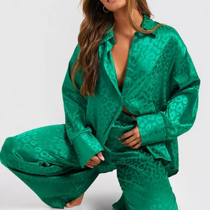 ชุดนอนผ้าไหมซาตินแขนยาวสำหรับผู้หญิง, ชุดนอนผ้าไหมสไตล์ลำลอง - Product Image 3