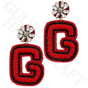 RAVEN Handmade Fabric <b>Backed</b> Beaded <b>Drop</b> Earrings with Glass Seed Beads, Lightweight Statement Jewelry for Game Day, Tailgating - Product Image 5