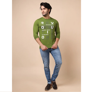 T-shirt 100% coton de qualité supérieure confortable et à la mode col rond à manches longues en imprimé Mehendi vêtements décontractés polyvalents - Product Image 1