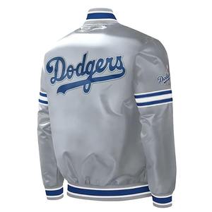 Premium <b>Silver</b> Satin Varsity <b>Jacket</b> Men's Custom Logo Blue Striped Baseball Bomber <b>Jacket</b> Retro Hip Hop Letterman Coat Unisex - Product Image 3