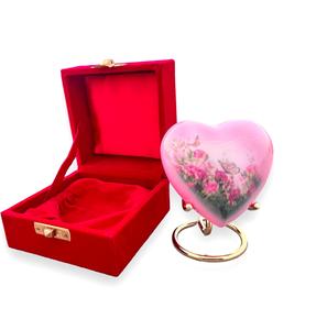Urnas para cenizas humanas Recuerdo Cremación de latón macizo para mujeres y mujeres con diseño en forma de corazón rosa y caja de terciopelo (rojo) - Product Image 1