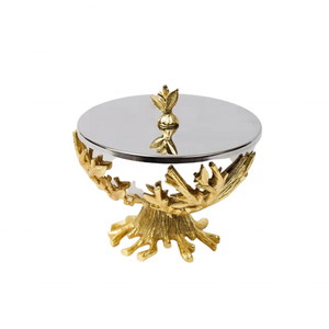 Juego de 3 cuencos de postre de acero inoxidable con base de aluminio pulido dorado, diseño moderno para servir - Product Image 5