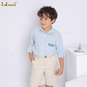 Chemise décontractée à manches longues en coton biologique pour garçon, col en V, bleu-ODM/OEM Fabriqué en Vietnam-BC1246 - Product Image 3