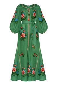 เดรส Maxi Boho แขนสั้นคอเหลี่ยมสำหรับผู้หญิงเดรสแขนสั้นปักลายสไตล์โบฮีเมียน - Product Image 5