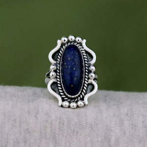 Best Selling Natural Lapis Lazuli <b>Ring</b> 925 Sterling Silver Handmade Gemstone 8x16mm Oval Shape Bohemian <b>Statement</b> Jewelry <b>Womens</b> - Product Image 5