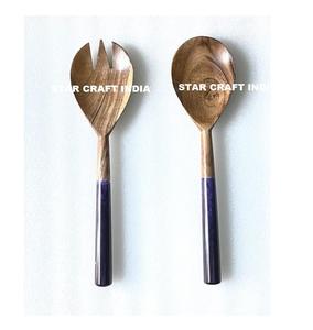 Cuillère à salade en bois et fourchette ensemble de service à salade avec poignées rondes de couleur blanche vente directe d'usine vaisselle de Restaurant de qualité - Product Image 6