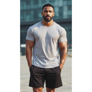 T-shirts de sport pour hommes, hauts de fitness, t-shirt d'entraînement en coton/fibre de bambou pour la musculation, t-shirt à manches courtes pour hommes - Product Image 2