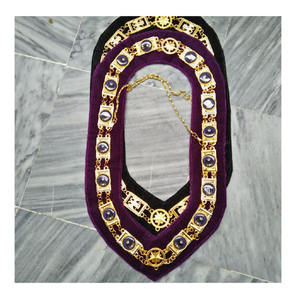 OES CHAIN COLLAR MASONIC ORDER OF EASTERN STAR CHAIN COLLAR WITH BLUE VELVET Masonic Royal Arch Chapter Collar in <b>Gold</b> Finish - Product Image 2