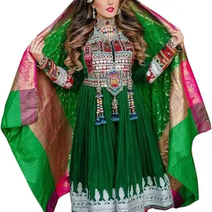 Original Handmade Afghan Kuchi Three-Piece Dress in green with Awesome Embroidery Great for Wedding and Party