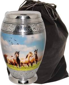 Urne funéraire conteneur commémoratif avec belle œuvre d'art de cheval grande taille 26 cms haute finition chromée - Product Image 4