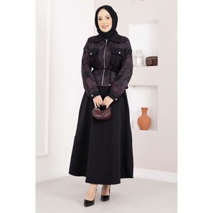 Conjunto de Chaqueta Corta y Falda Corta con Estampado Étnico para Mujer, Traje de Dos Piezas Casual en Crepé Borgoña con Top Corto - Product Image 3