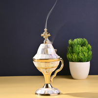Nouveau brûleur d'encens décoratif pour la maison de conception antique brûleur en laiton chrétien en métal avec porte-encens en nacre