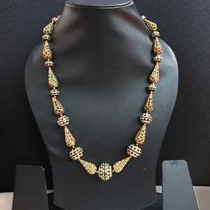 สร้อยคอ jadau meenakari สีเบจสีดำพร้อมเพชรทันสมัยห่วงโซ่ทองเหลืองคลาสสิกชาติพันธุ์รูปแบบเส้นใยออร์โธดอกซ์ - Product Image 4