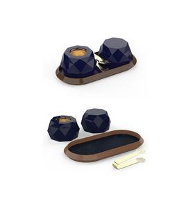 เตาบาคูร์พร้อมที่คีบและถาดเตาไม้สีน้ำเงินเข้มงานทำด้วยมือ - Product Image 1