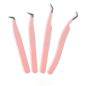 Pinzas de extensión de pestañas de acero inoxidable rosa de alta calidad antiestáticas con logotipo personalizado y puntas puntiagudas - Product Image 1