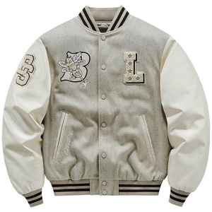 Veste universitaire en laine pour hommes de créateur OEM saison d'hiver Streetwear veste de baseball en cuir avec logo personnalisé broderie chenille - Product Image 2