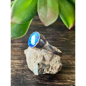 Cushion Cut Blue <b>Opal</b> Statement <b>Ring</b>-Navajo Sterling Silver Gemstone <b>Ring</b> Size 5.5 Invisible Setting Everyday Wear - Product Image 4