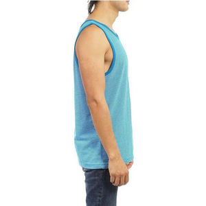 Camiseta sin mangas para hombre con logotipo estampado transpirable hecha a medida OEM, camisetas sin mangas para gimnasio, ropa para hombre, diseño a rayas de algodón - Product Image 3