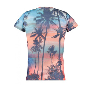 เสื้อยืดคอกลมแขนสั้นผู้ชาย ลายต้นปาล์มยามพระอาทิตย์ตกดิน พิมพ์ลายแบบซับลิเมชั่น ทรงปกติ สวมใส่สบาย ผลิตจากผ้าโพลีเอสเตอร์ถัก 100% - Product Image 3