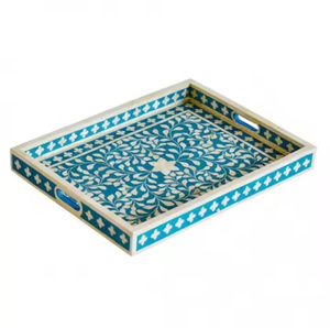 Bandeja asequible con incrustaciones de hueso, bandeja para servir de resina y MDF con asa de Metal para decoración de cocina, uso en hoteles, bandeja hecha a mano de alta calidad - Product Image 1