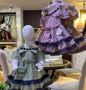 Хлопковое платье с поясом и сумкой для оптовой продажи, новая коллекция Лето 2023, хлопковые повседневные Костюмы для маленьких девочек с удивительным дизайном