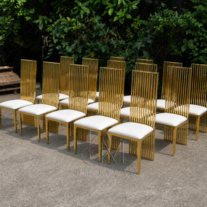 Gold Tall Vertical Slat Back Stainless Steel Event <b>Chair</b> <b>with</b> <b>White</b> Cushion for Wedding and Hotel Banquets Wholesale Seating - Product Image 1